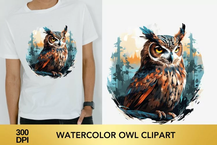 Watercolor Owl Clipart, Owl Sublimation