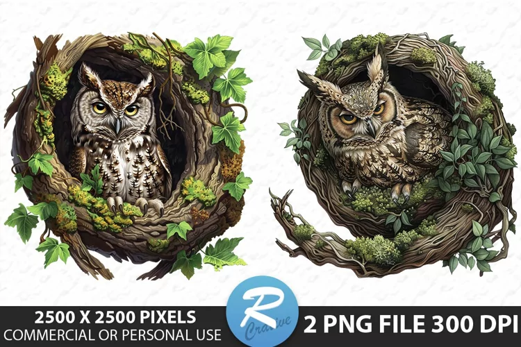 Watercolor Owl Sublimation PNG Clipart