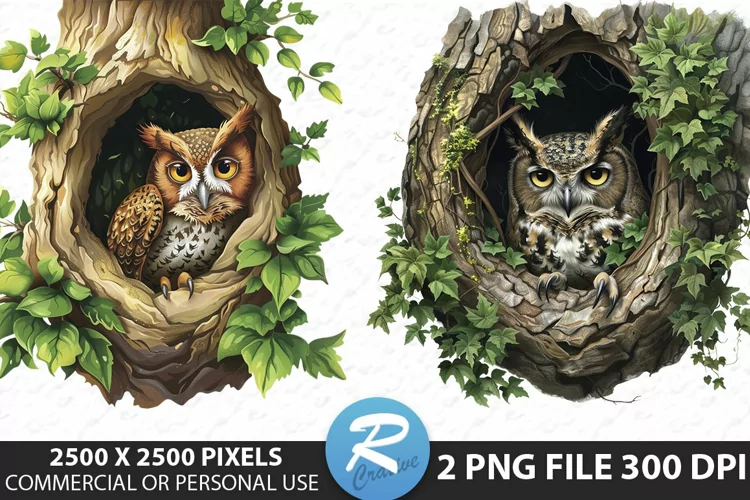Watercolor Owl Sublimation PNG Clipart