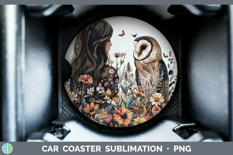 Watercolor Owl Female Car Coaster Sublimation Coaster Design
