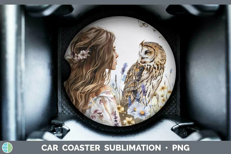 Watercolor Owl Female Car Coaster Sublimation Coaster Design