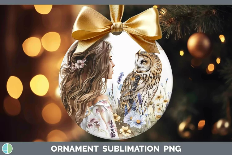 Watercolor Owl Female Ornament Sublimation Bauble Designs