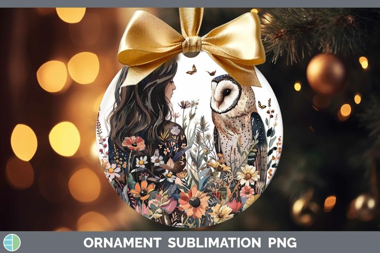 Watercolor Owl Female Ornament Sublimation Bauble Designs