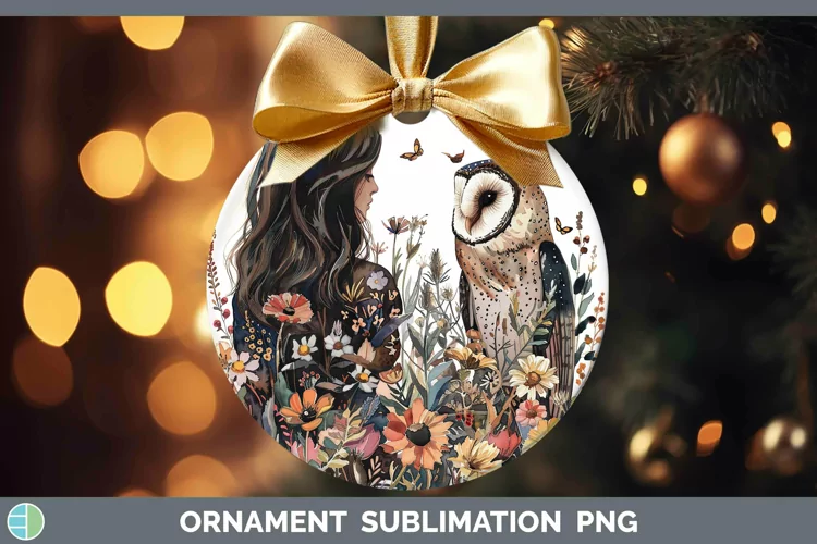 Watercolor Owl Female Ornament Sublimation Bauble Designs