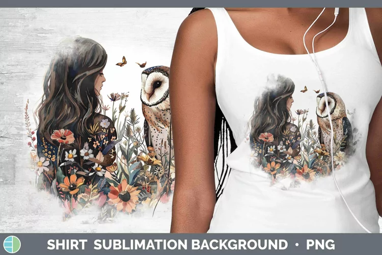 Watercolor Owl Female Shirt Sublimation Sublimation Backgrou