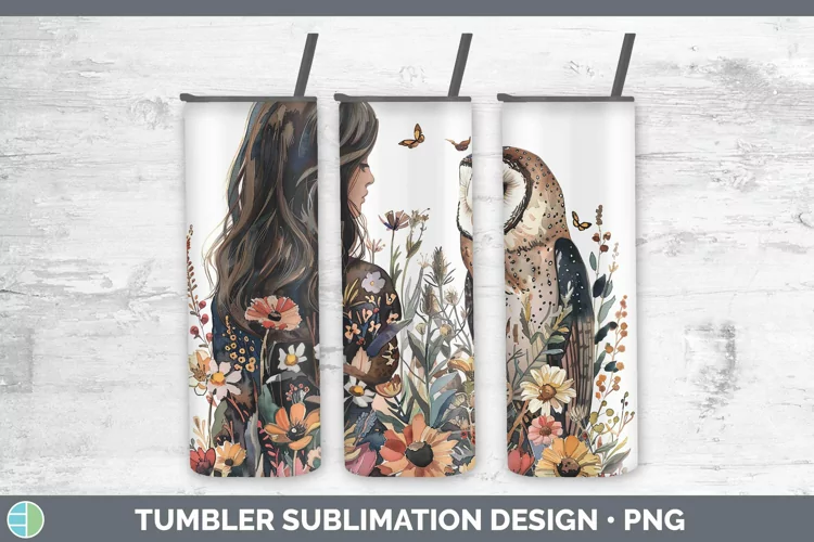 Watercolor Owl Female Tumbler Sublimation 20 oz Skinny Tumbl