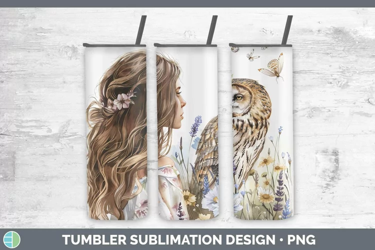 Watercolor Owl Female Tumbler Sublimation 20 oz Skinny Tumbl