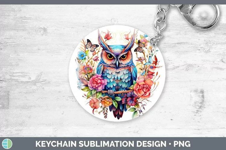 Watercolor Owl Keychain | Sublimation Keyring Design