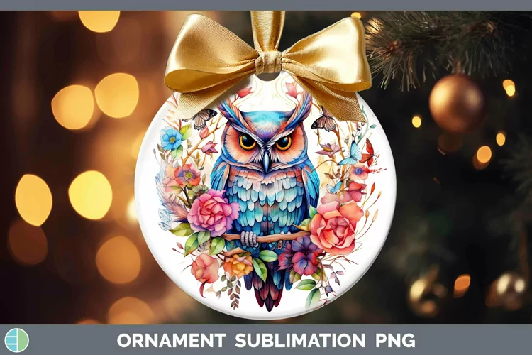 Watercolor Owl Ornament Sublimation Bauble Designs