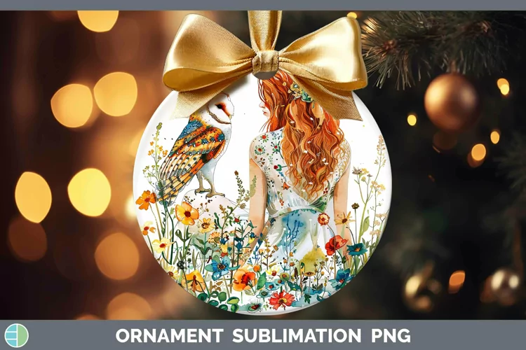 Watercolor Owl Red Head Female Ornament Sublimation Bauble D