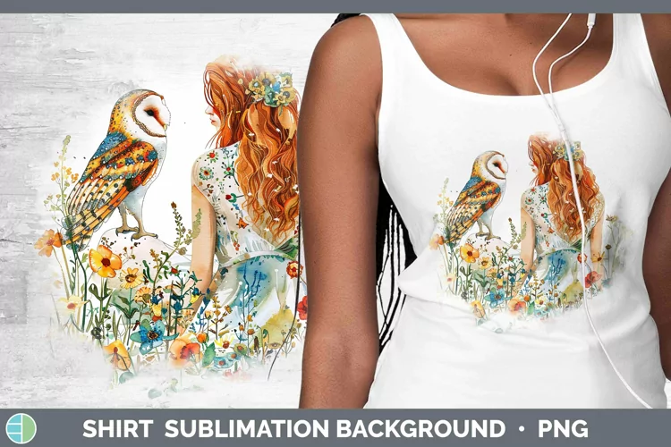 Watercolor Owl Red Head Female Shirt Sublimation Sublimation