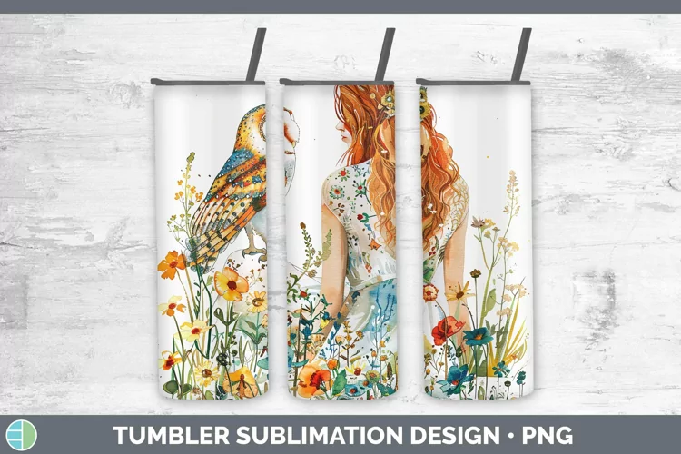 Watercolor Owl Red Head Female Tumbler Sublimation 20 oz Ski