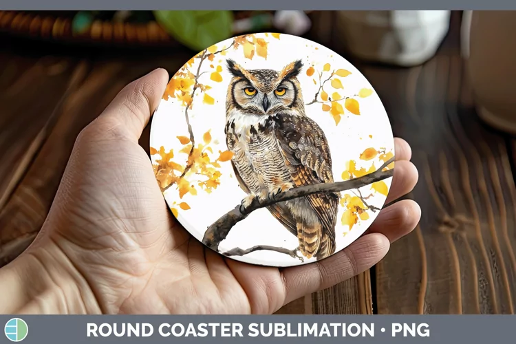 Watercolor Owl Round Coaster Sublimation Coaster Designs