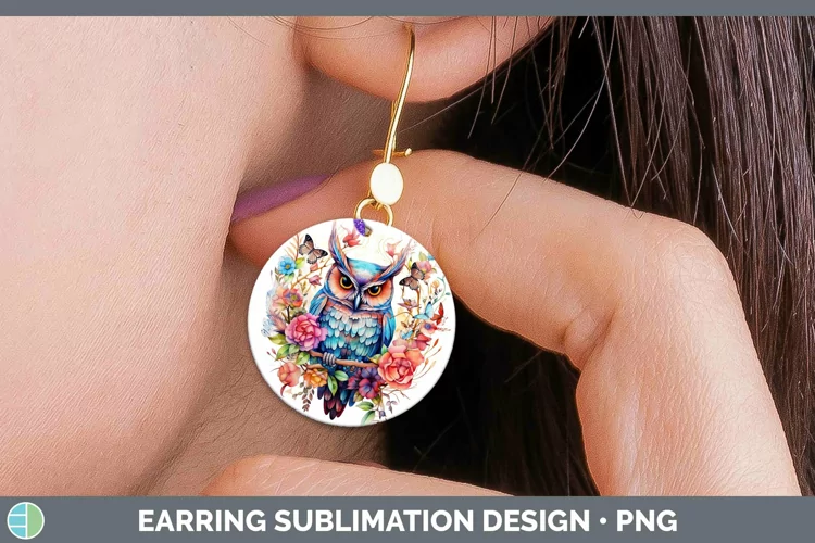 Watercolor Owl Round Earrings | Sublimation Earrings Designs