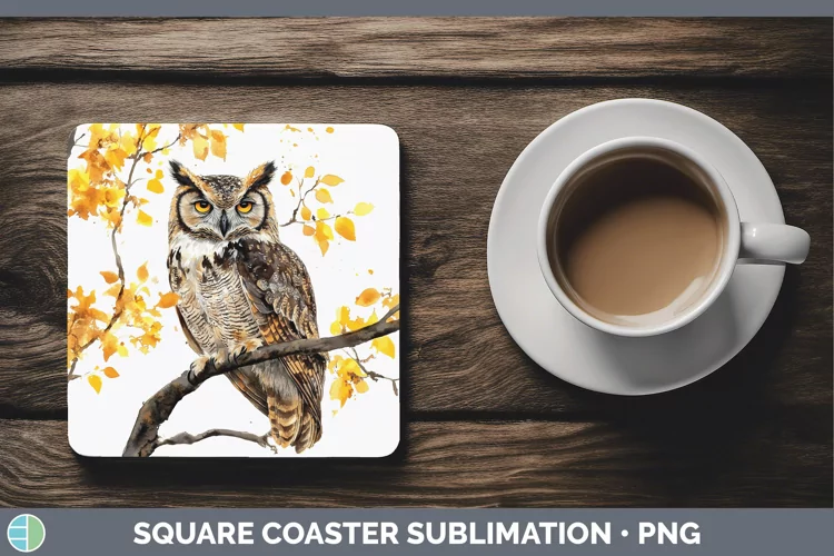 Watercolor Owl Square Coaster Sublimation Coaster Designs