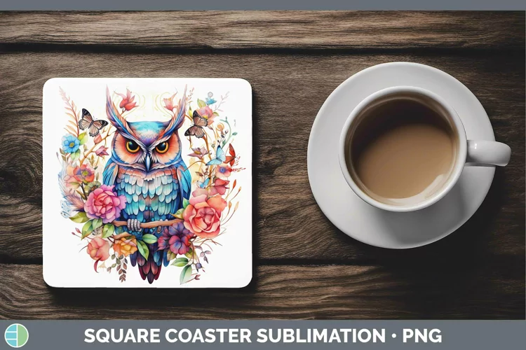 Watercolor Owl Square Coaster | Sublimation Coaster Designs