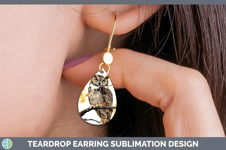 Watercolor Owl Teardrop Earrings Sublimation Earrings Design