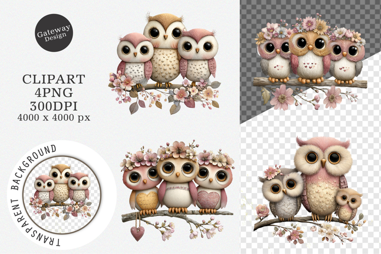 Watercolor Owl Trio Clipart