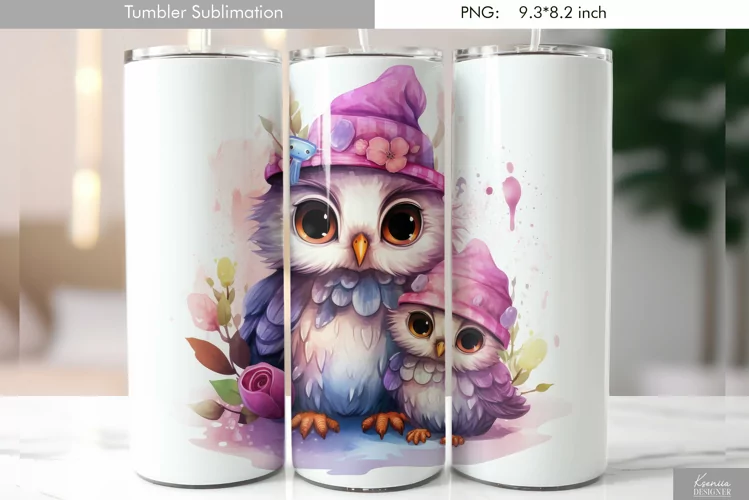 Cute Watercolor Owl Tumbler Design|Bird Sublimation