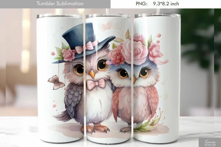 Cute Watercolor Owl Tumbler Design|Bird Sublimation