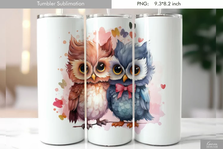 Cute Watercolor Owl Tumbler Design|Bird Sublimation