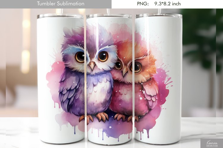 Cute Watercolor Owl Tumbler Design|Bird Sublimation
