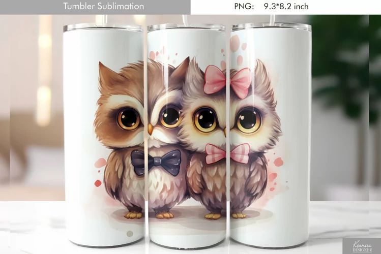 Cute Watercolor Owl Tumbler Design|Bird Sublimation