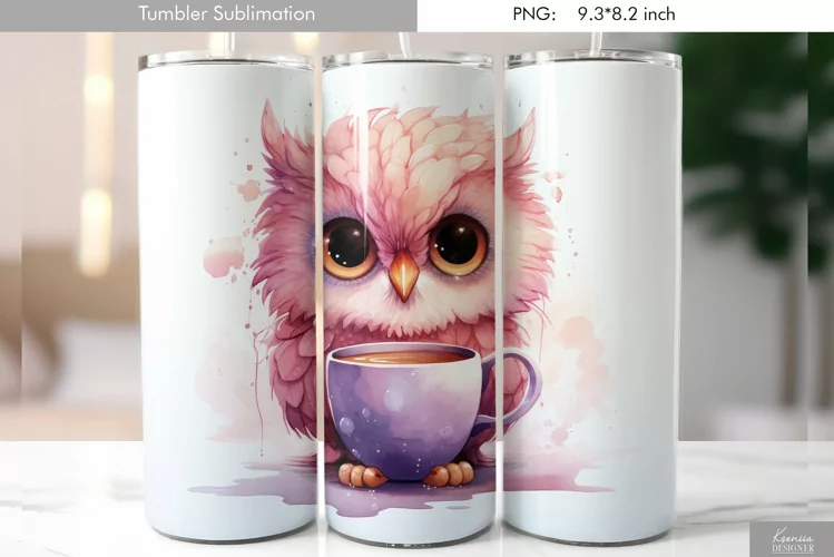 Cute Watercolor Owl Tumbler Design|Bird Sublimation