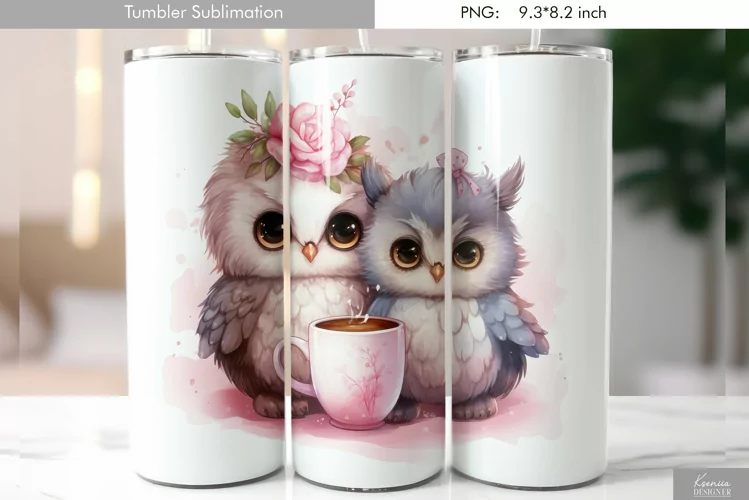 Cute Watercolor Owl Tumbler Design|Bird Sublimation