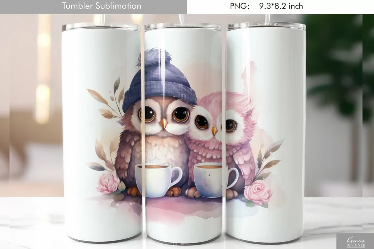 Cute Watercolor Owl Tumbler Design|Bird Sublimation