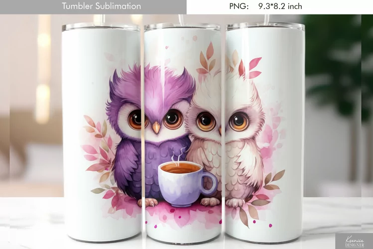 Cute Watercolor Owl Tumbler Design|Bird Sublimation