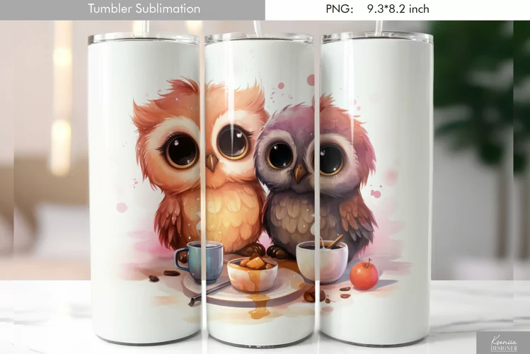 Cute Watercolor Owl Tumbler Design|Bird Sublimation