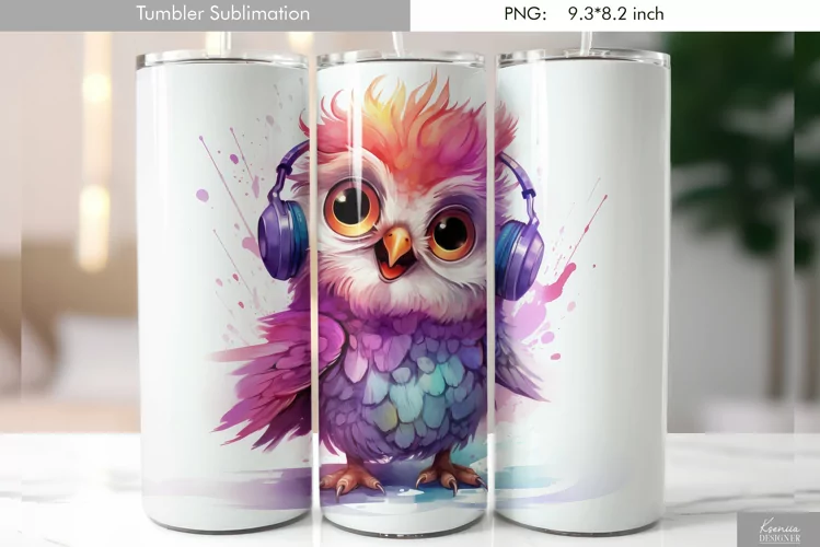 Cute Watercolor Owl Tumbler Design|Bird Sublimation