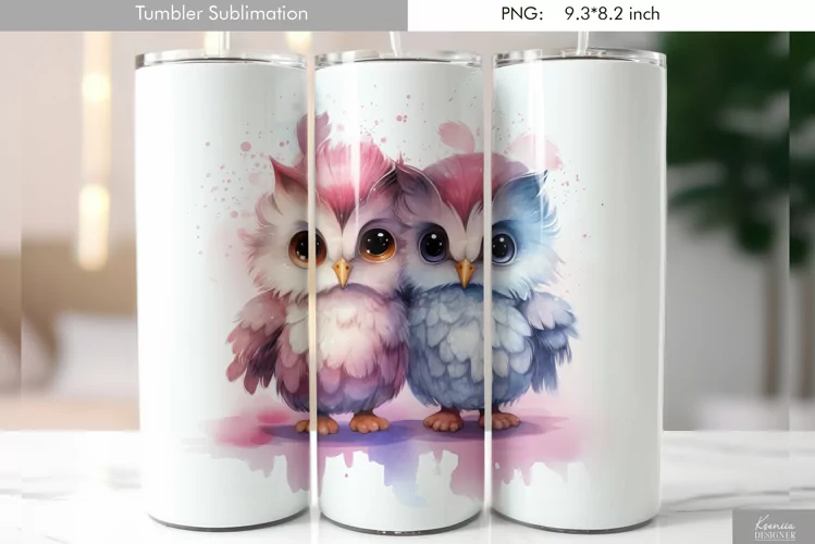 Cute Watercolor Owl Tumbler Design|Bird Sublimation