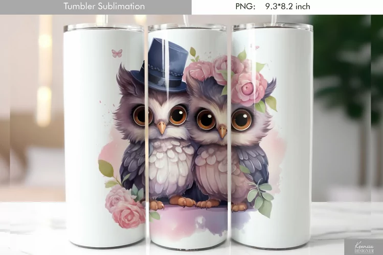Cute Watercolor Owl Tumbler Design|Bird Sublimation