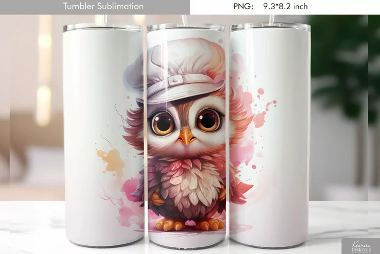 Cute Watercolor Owl Tumbler Design|Bird Sublimation
