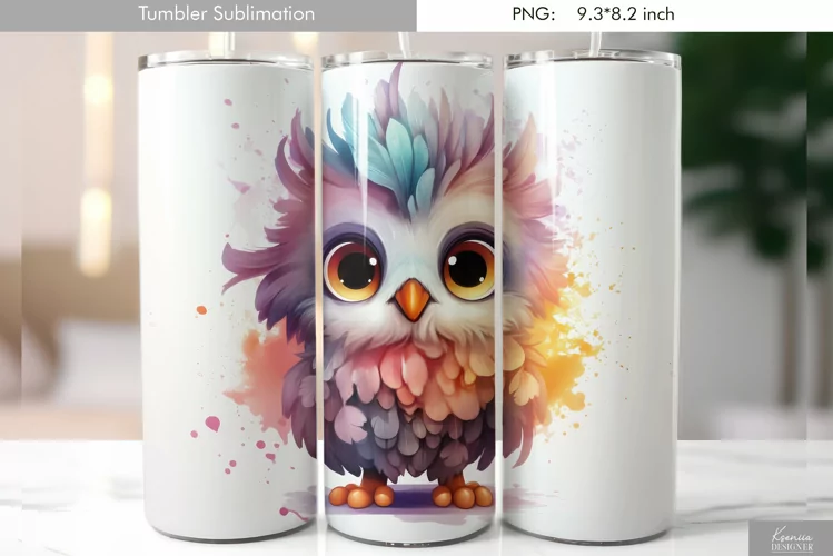Cute Watercolor Owl Tumbler Design|Bird Sublimation