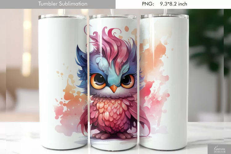 Cute Watercolor Owl Tumbler Design|Bird Sublimation
