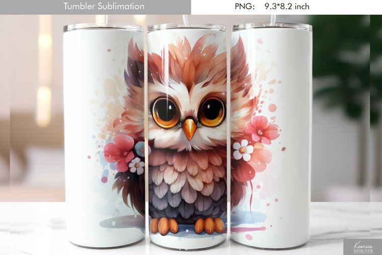 Cute Watercolor Owl Tumbler Design|Bird Sublimation