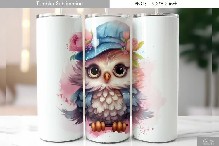 Cute Watercolor Owl Tumbler Design|Bird Sublimation