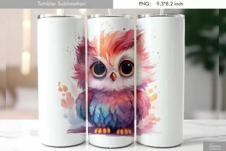 Cute Watercolor Owl Tumbler Design|Bird Sublimation