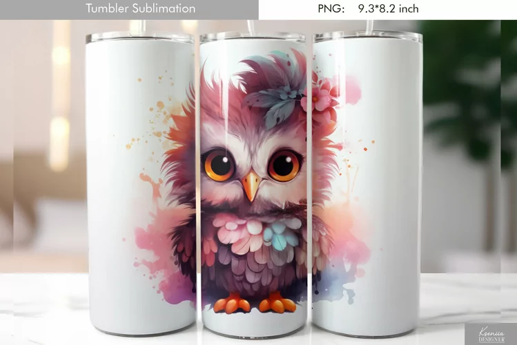 Cute Watercolor Owl Tumbler Design|Bird Sublimation