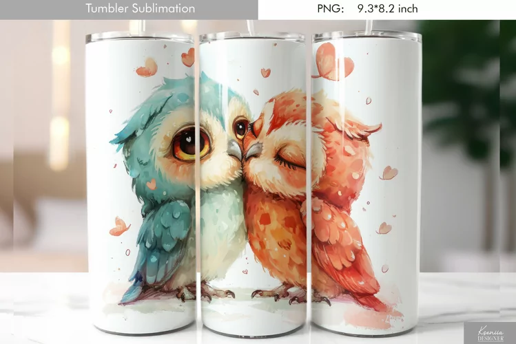 Cute Watercolor Owl Tumbler Design|Bird Sublimation