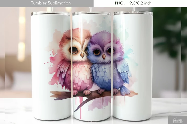 Cute Watercolor Owl Tumbler Design|Bird Sublimation