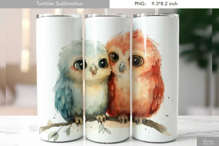 Cute Watercolor Owl Tumbler Design|Bird Sublimation