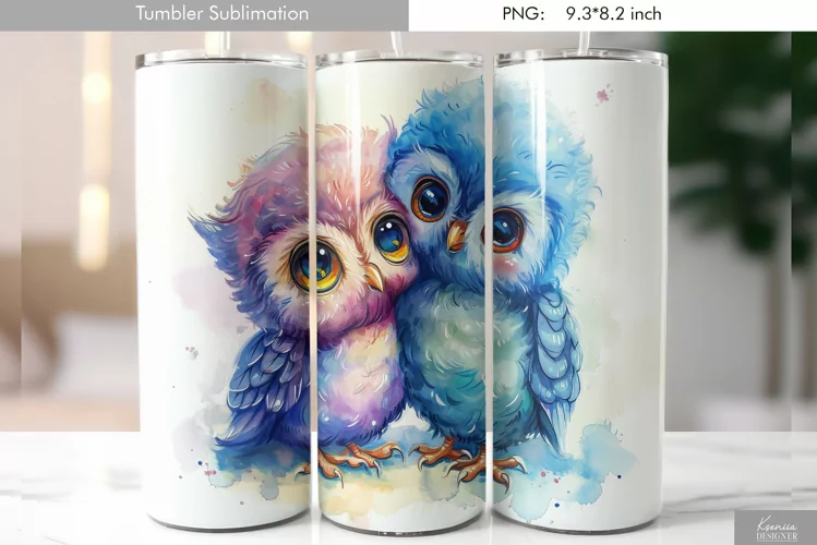 Cute Watercolor Owl Tumbler Design|Bird Sublimation
