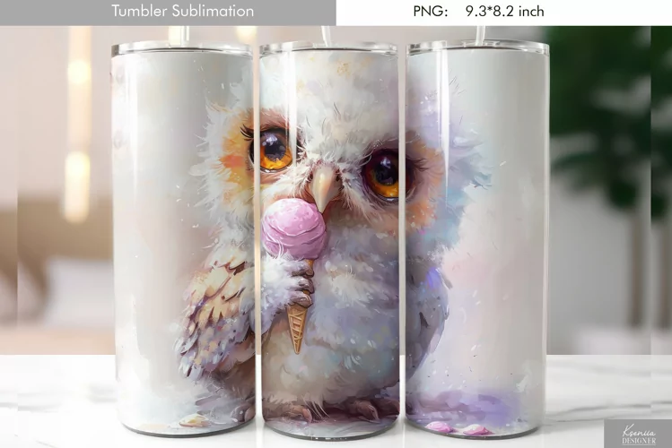 Cute Watercolor Owl Tumbler Design|Bird Sublimation