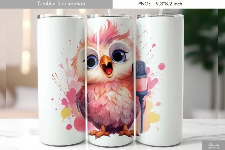 Cute Watercolor Owl Tumbler Design|Bird Sublimation