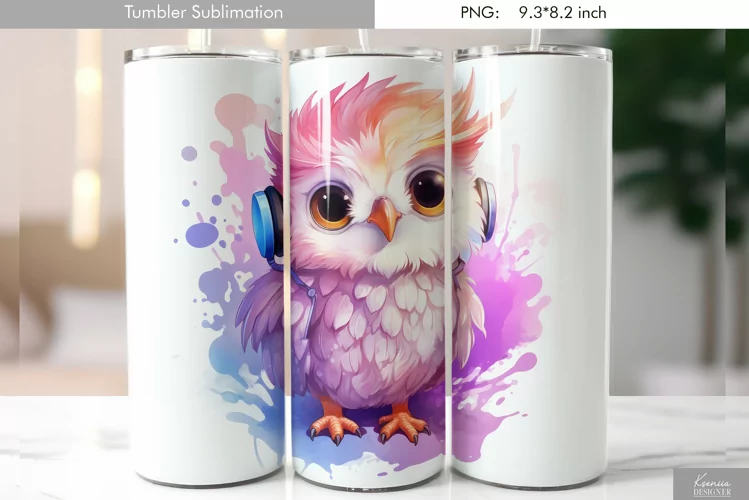Cute Watercolor Owl Tumbler Design|Bird Sublimation