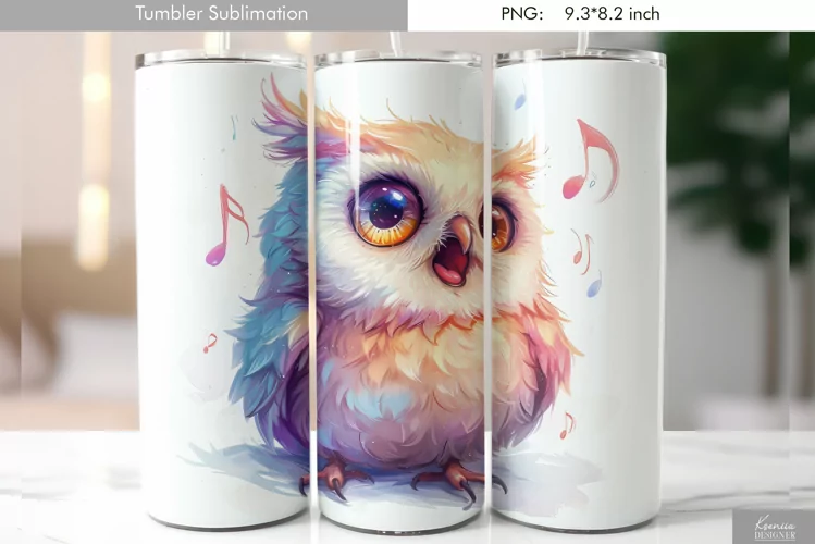 Cute Watercolor Owl Tumbler Design|Bird Sublimation